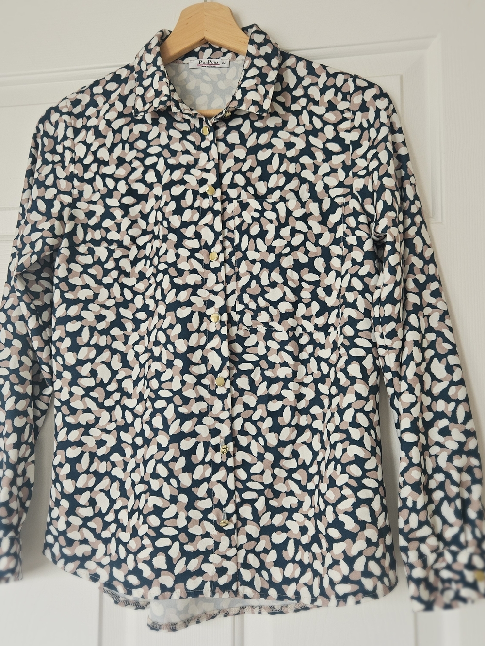 Dark Green Button-Up Shirt with Geometric Spot Print - US 4